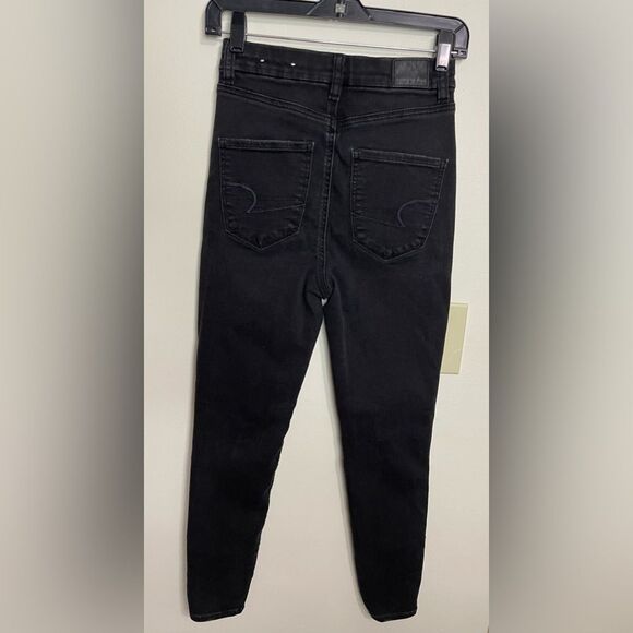 American Eagle Strech Distressed Curvy Highest Rise Jegging Black Jean Pant Sz 2 - Picture 10 of 15
